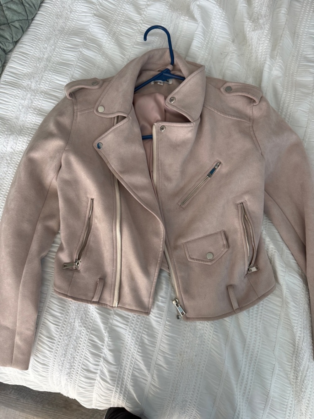 Women's Blush Suede Moto Bomber Jacket